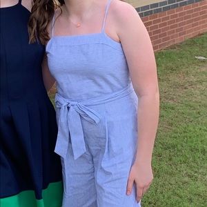 Banana Republic Jumpsuit Striped Linen Blue/White